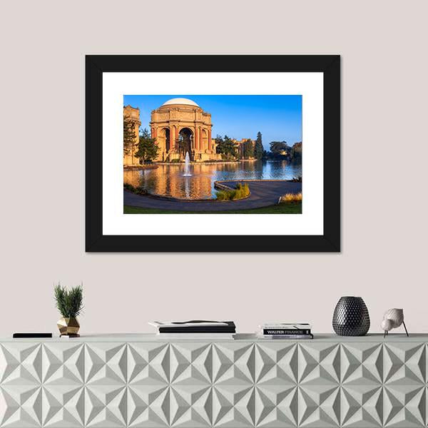 Palace Of Fine Arts With Lagoon And Fountain Canvas Wall Art-1 Piece-Framed Print-20" x 16"-Tiaracle