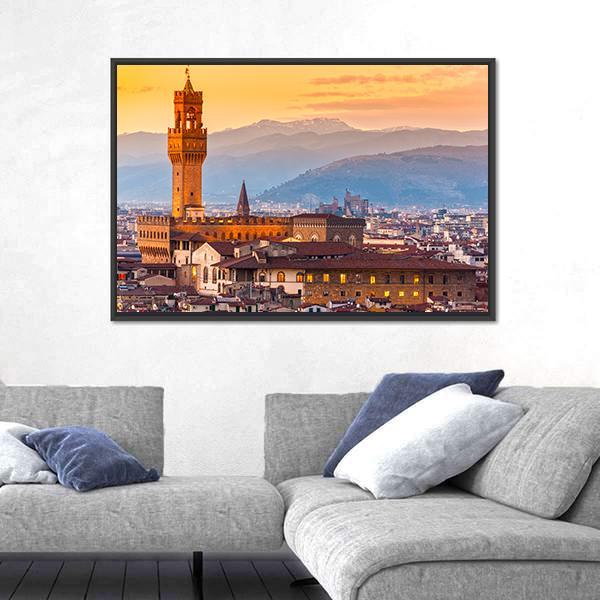 Palazzo Vecchio In Florence Canvas Wall Art-1 Piece-Floating Frame-36" x 24"-Tiaracle