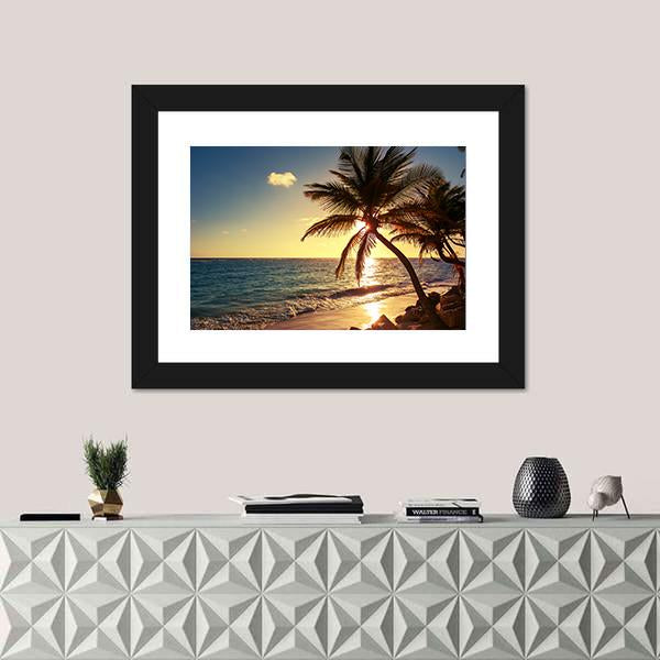 Palm Tree On Tropical Beach Canvas Wall Art-5 Horizontal-Gallery Wrap-22" x 12"-Tiaracle