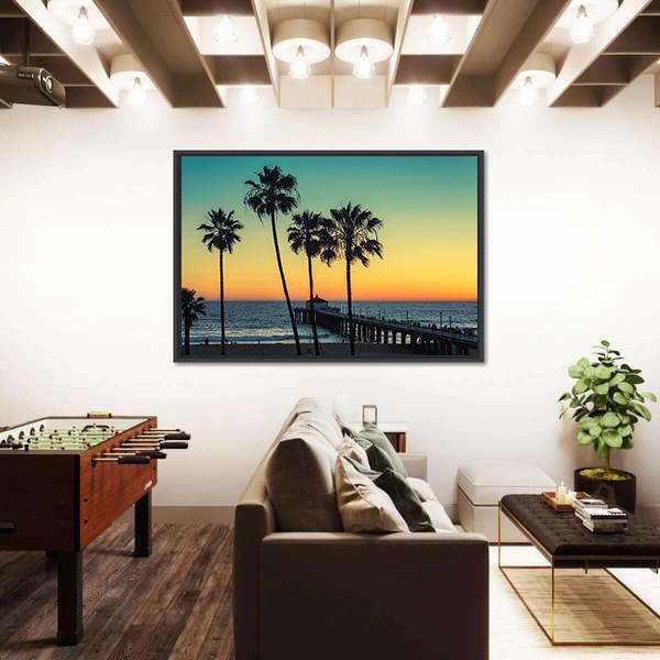 Palm Trees At California Beach Canvas Wall Art-3 Horizontal-Gallery Wrap-25" x 16"-Tiaracle