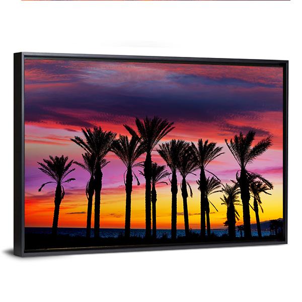 Palm Trees In Retamar Beach At Spain Canvas Wall Art-3 Horizontal-Gallery Wrap-25" x 16"-Tiaracle