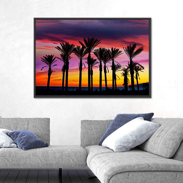 Palm Trees In Retamar Beach At Spain Canvas Wall Art-3 Horizontal-Gallery Wrap-25" x 16"-Tiaracle