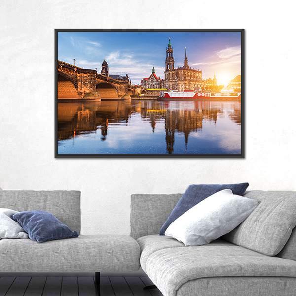 Panorama At Elbe River Canvas Wall Art-1 Piece-Floating Frame-36" x 24"-Tiaracle