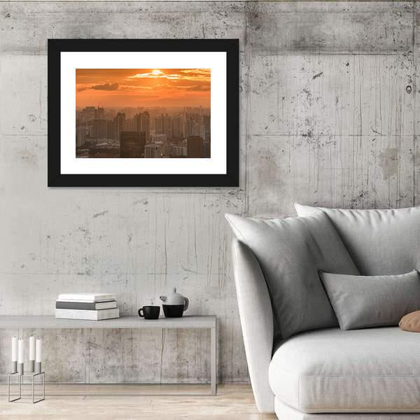 Panorama Of Singapore Skyline Downtown Canvas Wall Art-3 Horizontal-Gallery Wrap-25" x 16"-Tiaracle