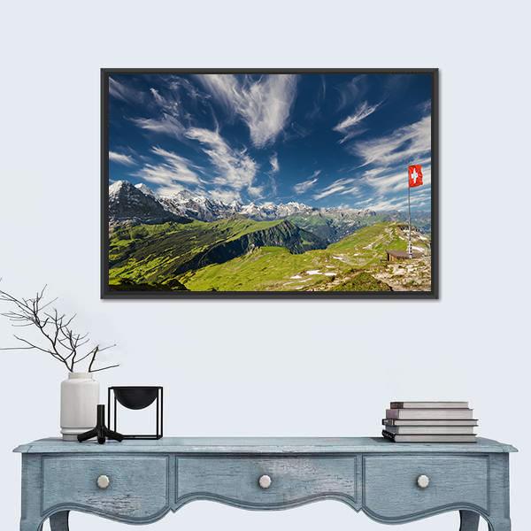 Panoramic View Of The Swiss Alps Canvas Wall Art-1 Piece-Floating Frame-24" x 16"-Tiaracle