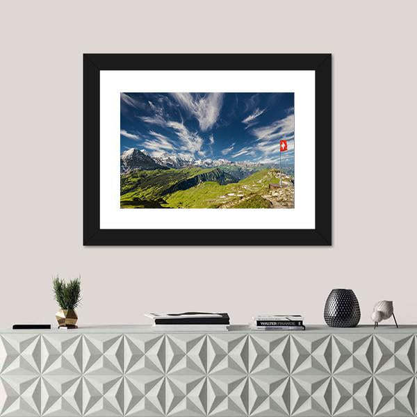 Panoramic View Of The Swiss Alps Canvas Wall Art-1 Piece-Framed Print-20" x 16"-Tiaracle