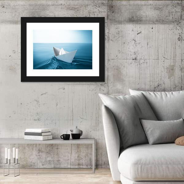 Paper Sailboat In Water Canvas Wall Art-5 Horizontal-Gallery Wrap-22" x 12"-Tiaracle
