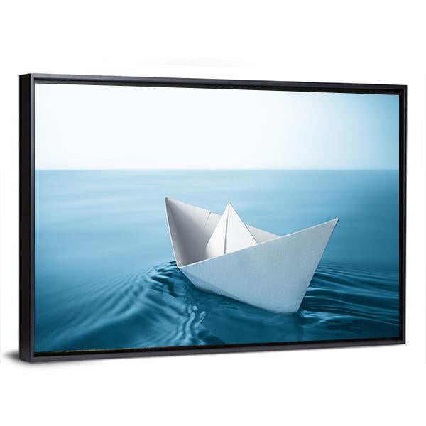 Paper Sailboat In Water Canvas Wall Art-5 Horizontal-Gallery Wrap-22" x 12"-Tiaracle