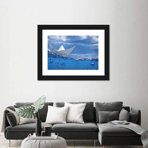 Paper Ship Splash With Bubbles Canvas Wall Art-5 Horizontal-Gallery Wrap-22" x 12"-Tiaracle