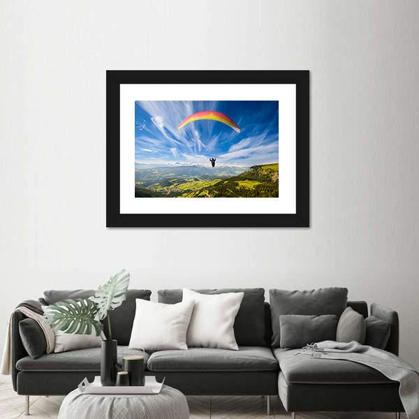 Paraglider Flying Over Mountains In Summer Day Canvas Wall Art-5 Horizontal-Gallery Wrap-22" x 12"-Tiaracle