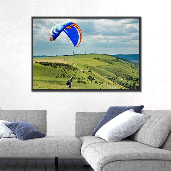 Paragliding At Devil's Dyke Canvas Wall Art-5 Horizontal-Gallery Wrap-22" x 12"-Tiaracle