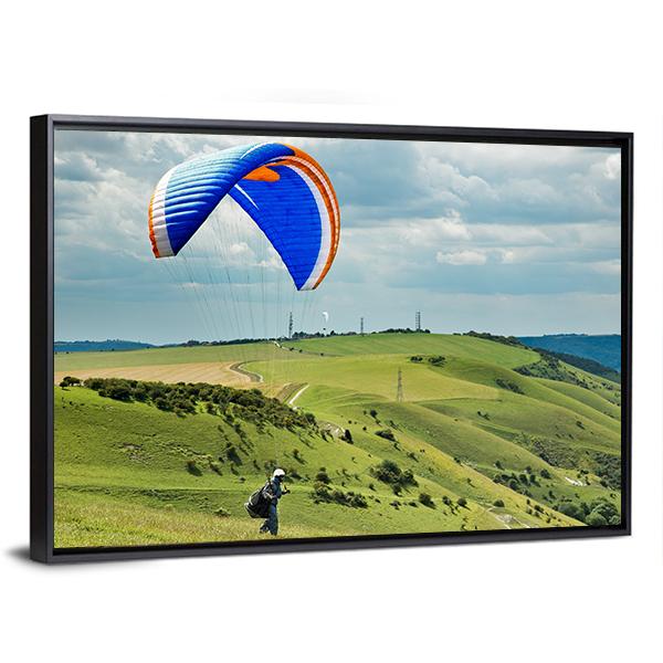Paragliding At Devil's Dyke Canvas Wall Art-5 Horizontal-Gallery Wrap-22" x 12"-Tiaracle
