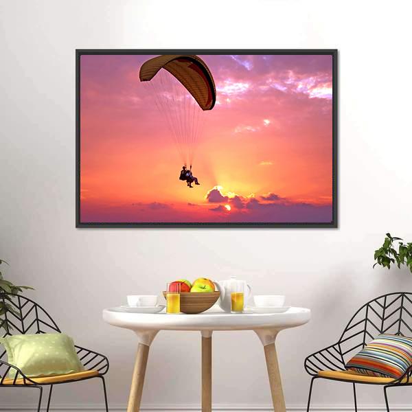 Paragliding At Sunset Canvas Wall Art-5 Horizontal-Gallery Wrap-22" x 12"-Tiaracle