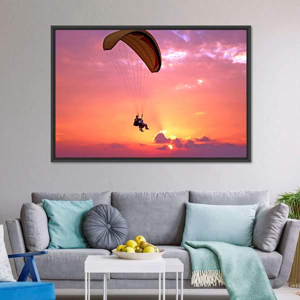 Paragliding At Sunset Canvas Wall Art-5 Horizontal-Gallery Wrap-22" x 12"-Tiaracle