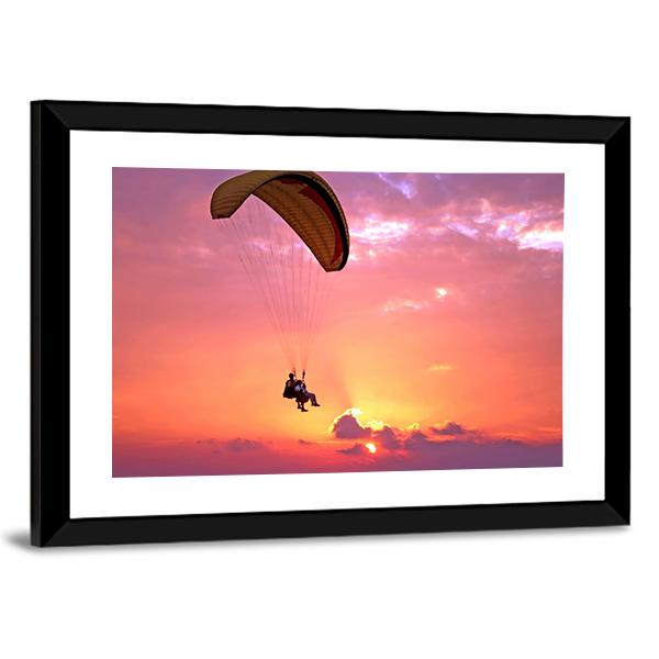 Paragliding At Sunset Canvas Wall Art-5 Horizontal-Gallery Wrap-22" x 12"-Tiaracle