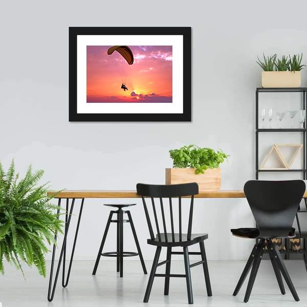 Paragliding At Sunset Canvas Wall Art-5 Horizontal-Gallery Wrap-22" x 12"-Tiaracle