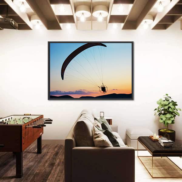 Paragliding Over The Hills At Sunset Canvas Wall Art-5 Horizontal-Gallery Wrap-22" x 12"-Tiaracle