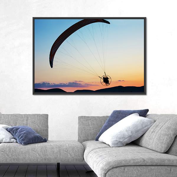 Paragliding Over The Hills At Sunset Canvas Wall Art-5 Horizontal-Gallery Wrap-22" x 12"-Tiaracle