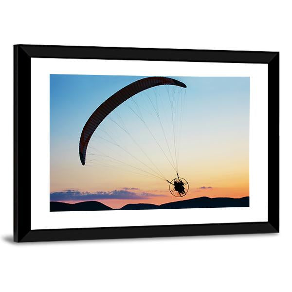 Paragliding Over The Hills At Sunset Canvas Wall Art-5 Horizontal-Gallery Wrap-22" x 12"-Tiaracle