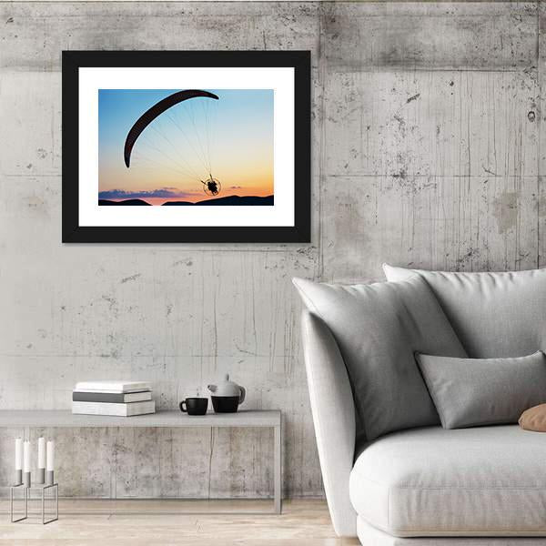 Paragliding Over The Hills At Sunset Canvas Wall Art-5 Horizontal-Gallery Wrap-22" x 12"-Tiaracle