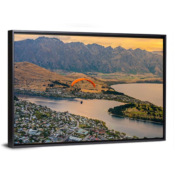 Paragliding over Queenstown and Lake Wakaitipu Canvas Wall Art-5 Horizontal-Gallery Wrap-22" x 12"-Tiaracle