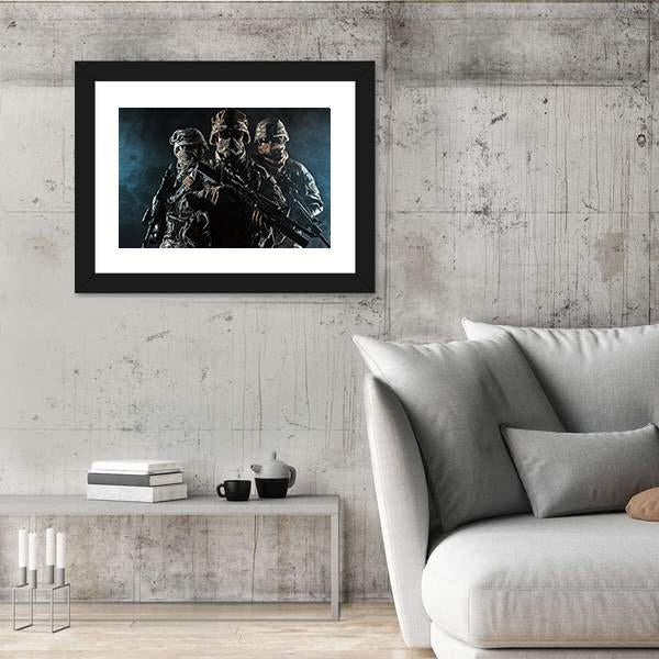 Paratroopers Airborne Infantry In The Smoke Canvas Wall Art-1 Piece-Framed Print-30" x 20"-Tiaracle