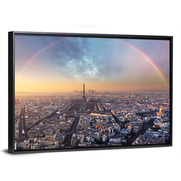 Paris With Rainbow - Skyline Canvas Wall Art-5 Horizontal-Gallery Wrap-22" x 12"-Tiaracle
