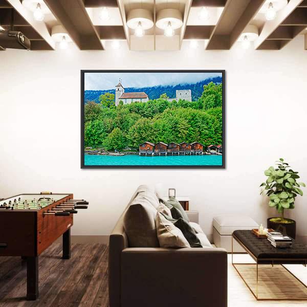 Parish Church At Lake Brienz Canvas Wall Art-5 Horizontal-Gallery Wrap-22" x 12"-Tiaracle