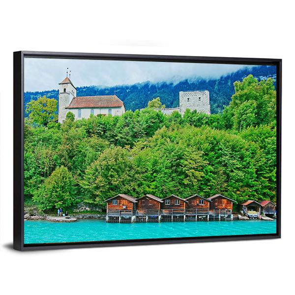 Parish Church At Lake Brienz Canvas Wall Art-5 Horizontal-Gallery Wrap-22" x 12"-Tiaracle