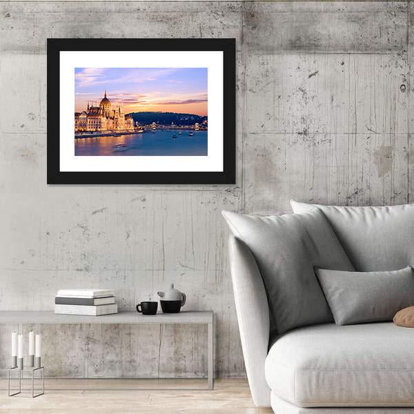 Parliament & Danube River Canvas Wall Art-5 Horizontal-Gallery Wrap-22" x 12"-Tiaracle