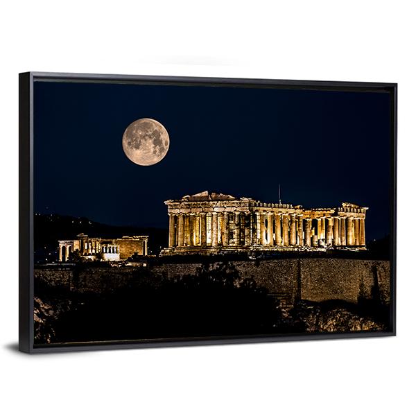 Parthenon Of Athens At Night In Greece Canvas Wall Art-3 Horizontal-Gallery Wrap-25" x 16"-Tiaracle