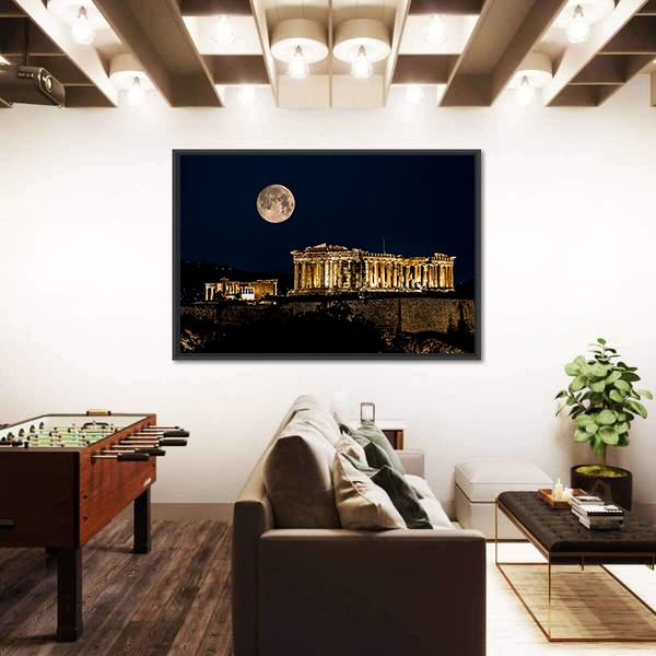 Parthenon Of Athens At Night In Greece Canvas Wall Art-5 Horizontal-Gallery Wrap-52" x 30"-Tiaracle