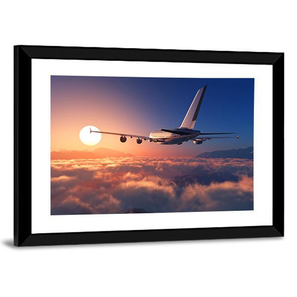 Passenger Plane Above The Clouds Canvas Wall Art-5 Horizontal-Gallery Wrap-22" x 12"-Tiaracle