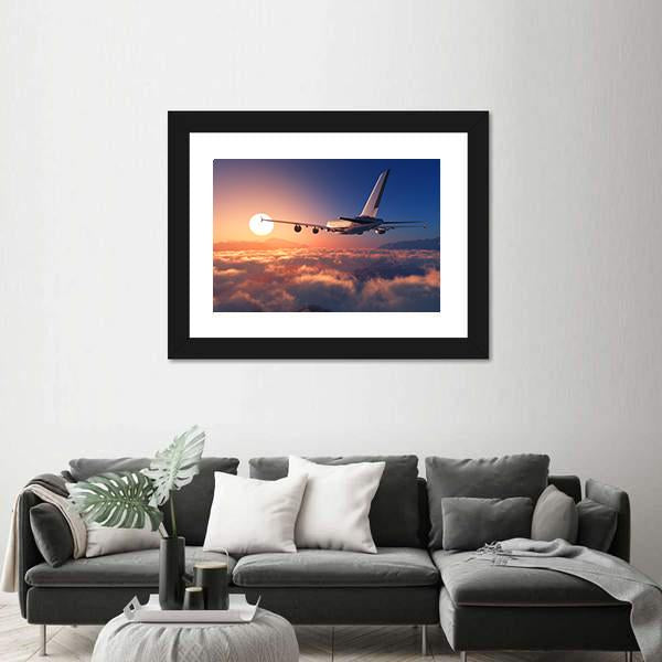 Passenger Plane Above The Clouds Canvas Wall Art-5 Horizontal-Gallery Wrap-22" x 12"-Tiaracle