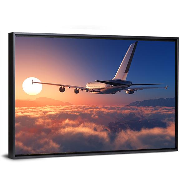 Passenger Plane Above The Clouds Canvas Wall Art-5 Horizontal-Gallery Wrap-22" x 12"-Tiaracle