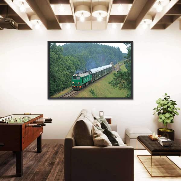 Passenger Train Passing Through Polish Countryside Canvas Wall Art-5 Horizontal-Gallery Wrap-22" x 12"-Tiaracle