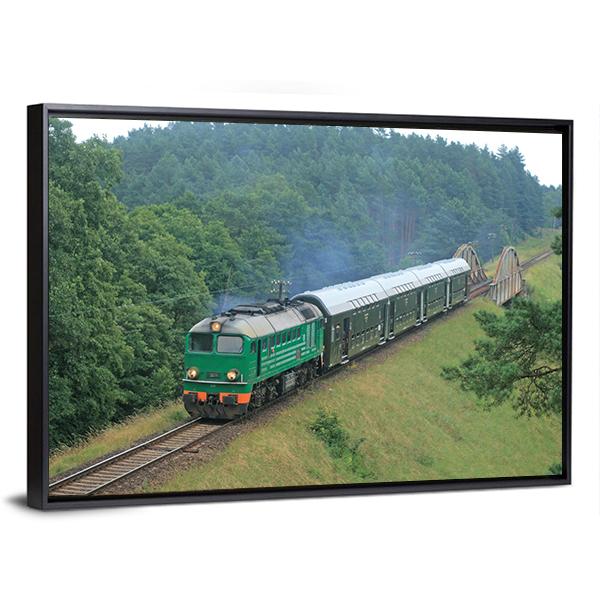 Passenger Train Passing Through Polish Countryside Canvas Wall Art-5 Horizontal-Gallery Wrap-22" x 12"-Tiaracle