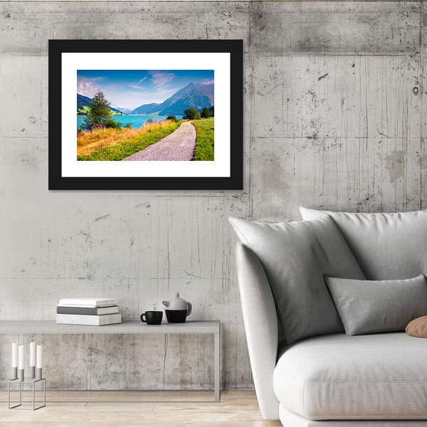 Path Around Resia Lake Canvas Wall Art-5 Horizontal-Gallery Wrap-22" x 12"-Tiaracle