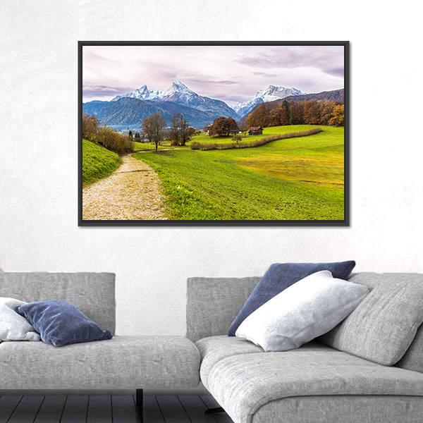 Path With Famous Watzmann Mountain Canvas Wall Art-3 Horizontal-Gallery Wrap-25" x 16"-Tiaracle