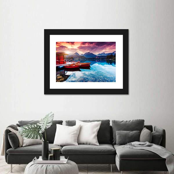 Peaceful Mountain Lake In Slovakia Canvas Wall Art-5 Horizontal-Gallery Wrap-22" x 12"-Tiaracle