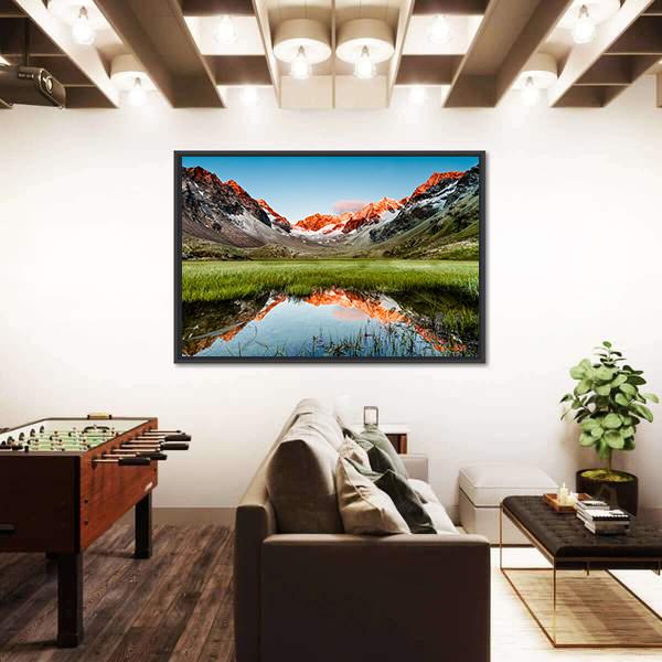 Peaks Mirroring In A Lake Canvas Wall Art-5 Horizontal-Gallery Wrap-22" x 12"-Tiaracle