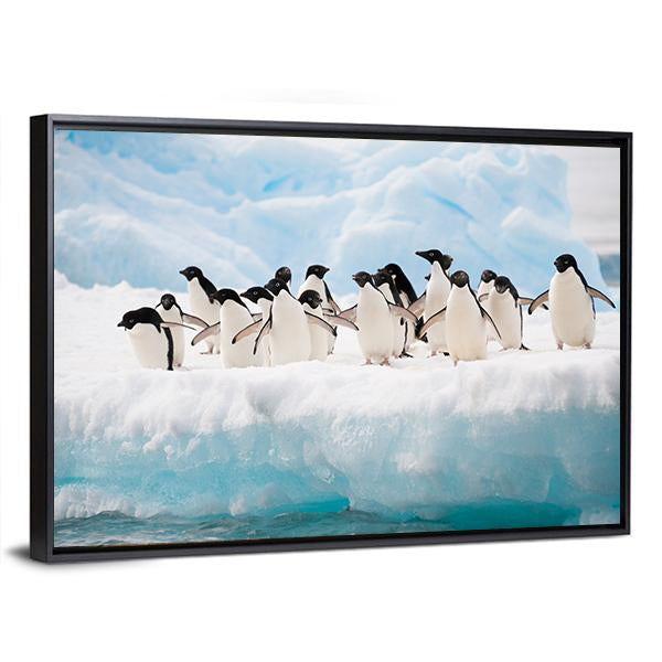 Penguins On Iceberg Antarctica Canvas Wall Art-5 Horizontal-Gallery Wrap-22" x 12"-Tiaracle