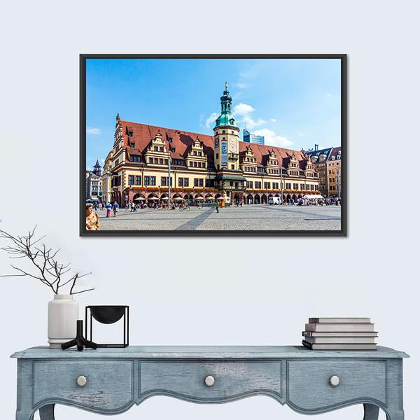 People At Old Town Hall In Leipzig Canvas Wall Art-1 Piece-Floating Frame-36" x 24"-Tiaracle