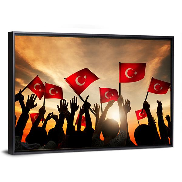 People Holding The Flag Of Turkey Canvas Wall Art-1 Piece-Floating Frame-36" x 24"-Tiaracle