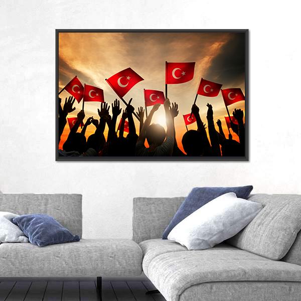 People Holding The Flag Of Turkey Canvas Wall Art-5 Horizontal-Gallery Wrap-22" x 12"-Tiaracle