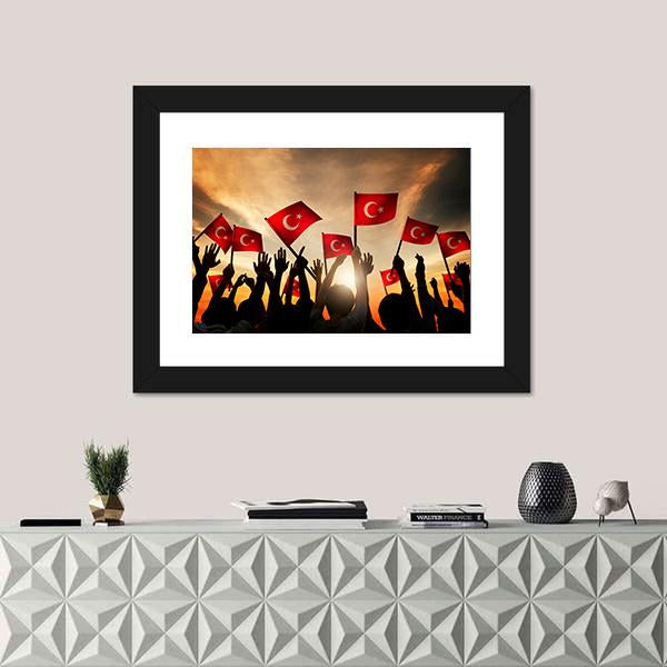 People Holding The Flag Of Turkey Canvas Wall Art-5 Horizontal-Gallery Wrap-22" x 12"-Tiaracle