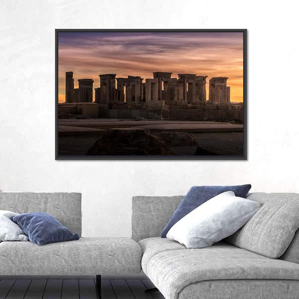 Persepolis Under Dark Clouds In Iran Canvas Wall Art-3 Horizontal-Gallery Wrap-25" x 16"-Tiaracle