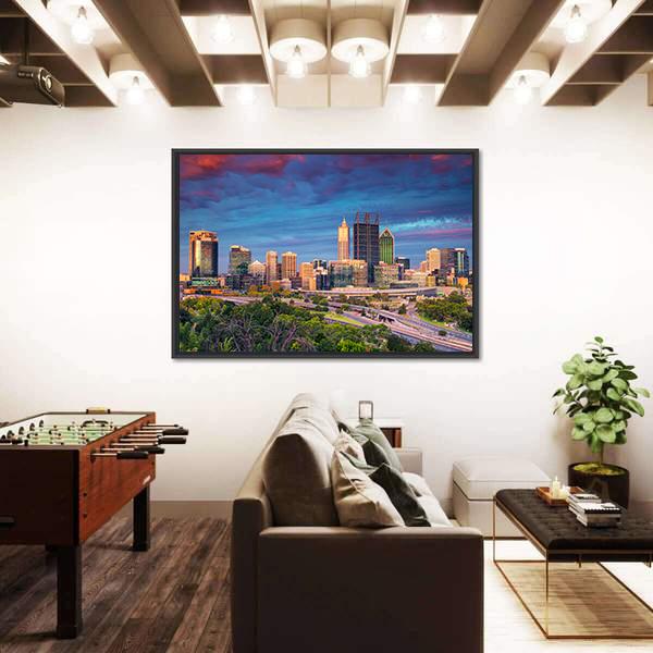 Perth Skyline During Sunset Canvas Wall Art-3 Horizontal-Gallery Wrap-25" x 16"-Tiaracle