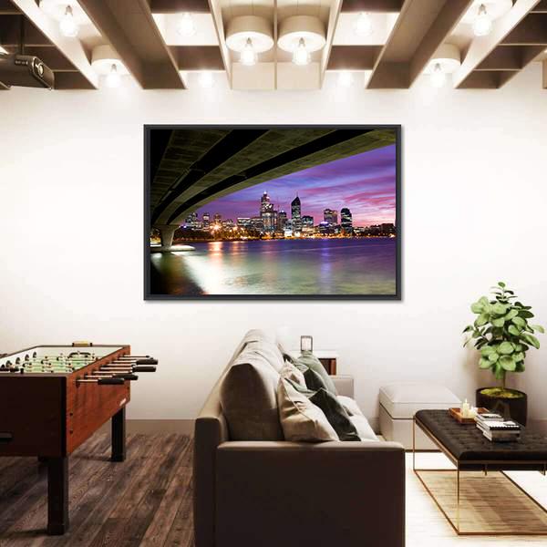 Perth Viewed On Glorious Morning With Narrows Bridge Canvas Wall Art-1 Piece-Floating Frame-24" x 16"-Tiaracle