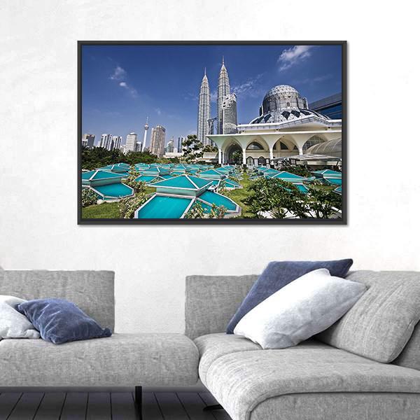 Petronas Twin Towers At Kuala Lumpur Canvas Wall Art-5 Horizontal-Gallery Wrap-22" x 12"-Tiaracle